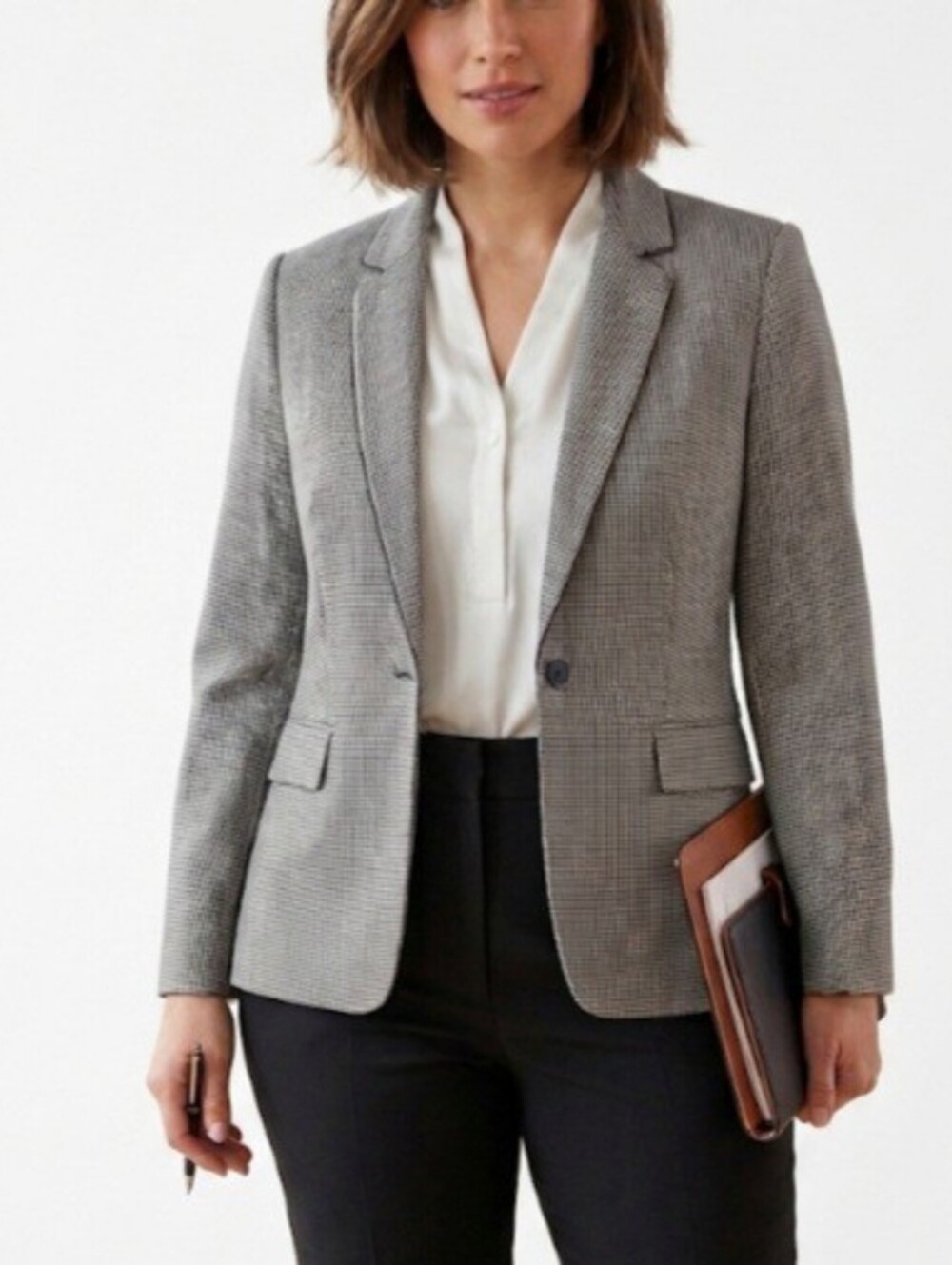 BOSS Hugo Boss Houndstooth Virgin Wool Blend Blazer Jacket - Size 12